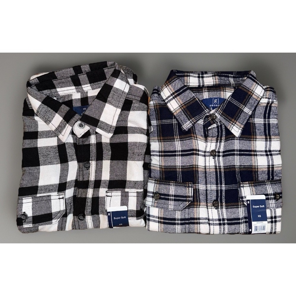 George Men's-Double Pocket-Flannel Shirt-Size Extra Small-Lot Of Two-NWT